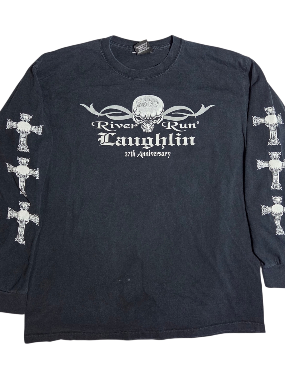 Laughlin River Run Graphic Shirt 2009 USA Long Sleeve Promo Biker Skull Cross XL